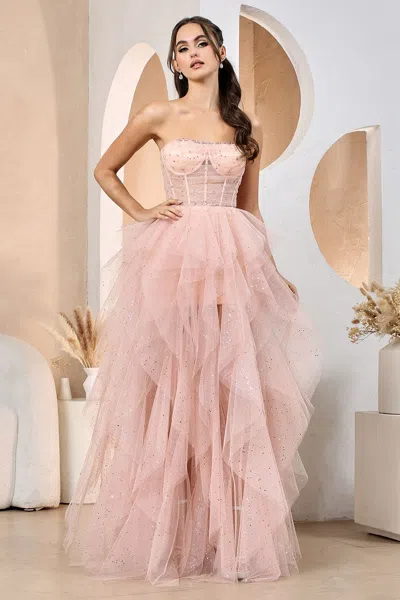 Adora Design Adora 3210 Prom Glitter Long Formal Corset Dress In Pink