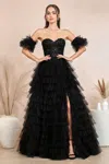 Adora Design Adora 3215 Long Formal A Line Corset Glitter Prom Dress In Black