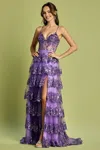Adora Design Adora 3218 Long Sequin A Line Ruffle Formal Prom Dress In Purple