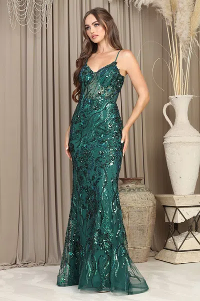 Adora Design Adora 3225 Fitted Long Formal Beaded Prom Dress In Green