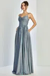 Adora Design Adora 3232 A Line Gltter Long Sequin Prom Formal Dress In Gray