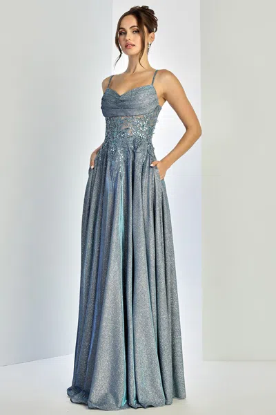 Adora Design Adora 3232 A Line Gltter Long Sequin Prom Formal Dress In Gray
