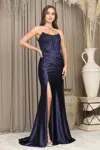 Adora Design Adora 3235 Long Formal Lace Slit Prom Dress In Blue