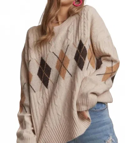 Adora Diamond Pattern Cable Knit Sweater In Beige In Neutral