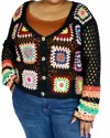 Adora Electric Garden Crochet Cardigan - Plus In Black In Black
