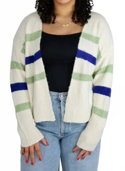 Adora Elegant Striped Open Front Soft Cardigan In Ivory/sage In Multi