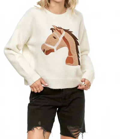 Adora Embroidered Horse Knit Sweater In Ivory In Neutral