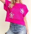 Adora Flower Applique Crochet Top In Pink