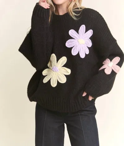 Adora Flower Applique Sweater In Black