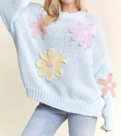 Adora Flower Applique Sweater In Blue