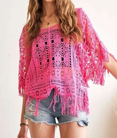 Adora Fringe Hem Crochet Top In Hot Pink