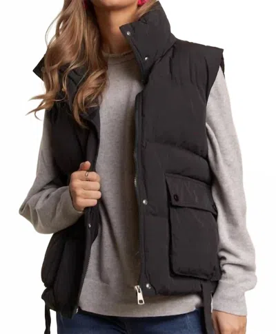 Adora Front Zip Up Puffed Utility Vest In Black In Brown