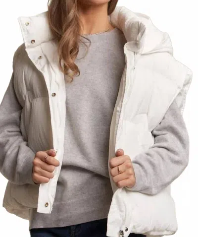 Adora Front Zip Up Puffy Hoodie Vest In Ivory In White