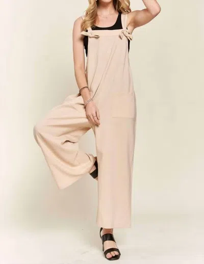 Adora Knotted Wide Leg Overalls In Tan In Nude