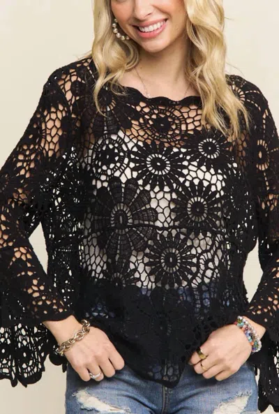 Adora Lace Bell Sleeved Top In Black