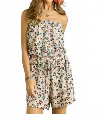 Adora Leopard Print Romper In Multicolor In White