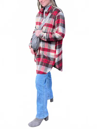 Adora Long Sleeve Check Shirt Jacket - Plus In Ivory / Red In Multi
