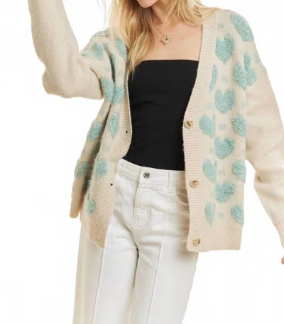 Adora Maisie Button Down Heart Sweater In Oatmeal/light Blue In Animal Print