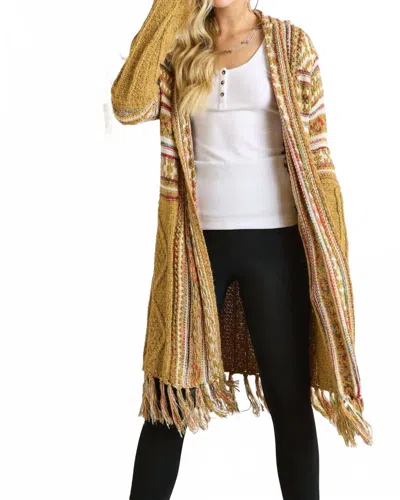 Adora Maya Fringe Hem Aztec Cardigan In Mustard In Gold