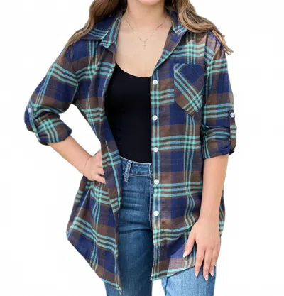 Adora More Glam Less Grunge Flannel Top In Blue