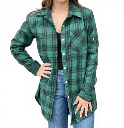 Adora More Glam Less Grunge Flannel Top In Green Navy
