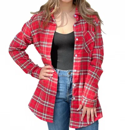 Adora More Glam Less Grunge Flannel Top In Red
