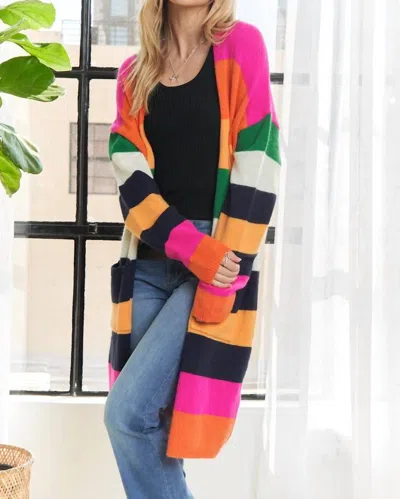 Adora Multi Color Cardigan In Fuschia Pink,orange