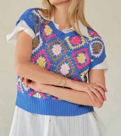 Adora Multi Color Crochet Top In Blue