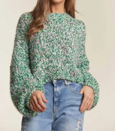 Adora Multi Color Popcorn Textured Sweater Top In Green