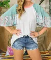 Adora Patchwork Flared Sleeve Top In Deep Sage In Multi