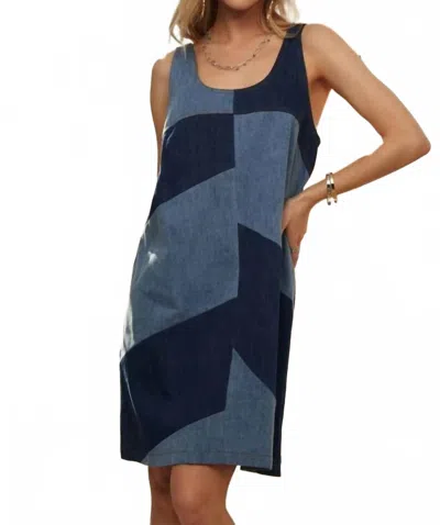 Adora Pin Stripped Sleeveless Denim Mini Dress In Blue