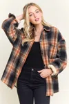 Adora Plaid Sherpa Lined Button Down Shacket In Black/rust In Black