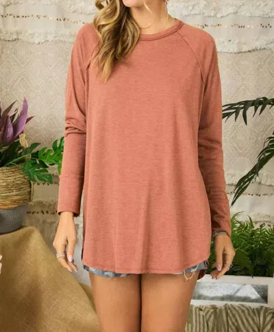 Adora Plus Crew Neck Long Sleeve Top In Burgundy In White