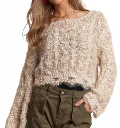 Adora Popcorn Fuzzy Sweater Crop Top In Khaki In Animal Print