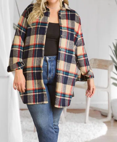 Adora Pretty Check Shirt Jacket - Plus In Navy/taupe In Multi