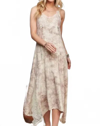 Adora Printed Spaghetti Strap Midi Dress In Light Taupe In Gray