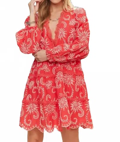 Adora Puff Sleeve Floral Dress In Coral In Red