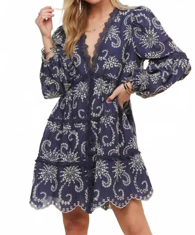 Adora Puff Sleeve Floral Dress In Navy In Blue