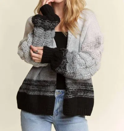 Adora Puff Sleeves Ombre Sweater Cardigan In Black & Gray Ombre In Multi