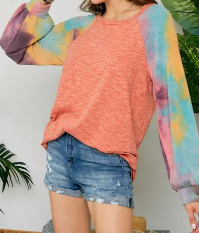 Adora Raglan Sleeve Tie Dye Tunic In Coral In Multi