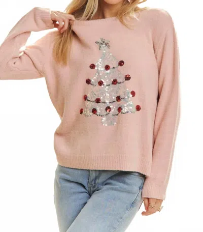 Adora Round Neck Christmas Tree Sweater Top In Pink