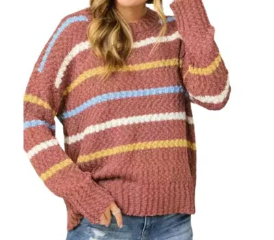 Adora Stripe Textured Crew Neck Sweater In Multi Color