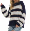 Adora Striped Fuzzy Sweater In Blue In Blue