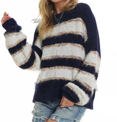 Adora Striped Fuzzy Sweater In Blue