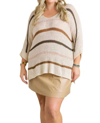 Adora Striped Sweater - Plus In Ivory/multi Stripe