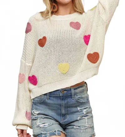 Adora Two Of Hearts Crew Sweater In Cream In White