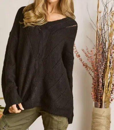 Adora V Neck Knit Pullover Sweater In Black
