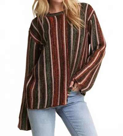 Adora Vertical Stripe Sweater In Multi In Brown