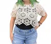 Adora Women's Kaitlyn Crochet Short Sleeve Top In Beige In Multi