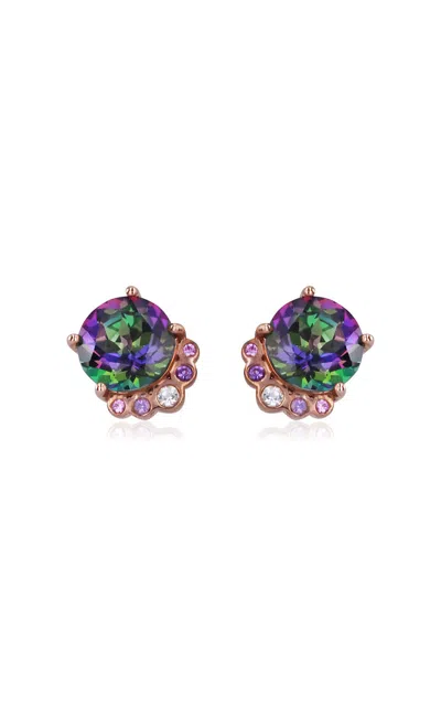 Adore Adorn Majestic Rose Gold Studded Earrings In Multi